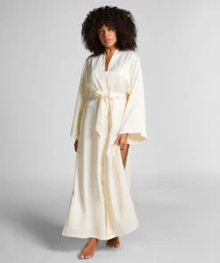 Hunkemöller Kimono Long Satin Floral- Blanc