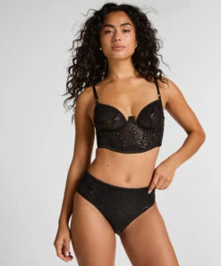 Hunkemöller Culotte Brésilienne Jambe Et Taille Haute Elle- Noir